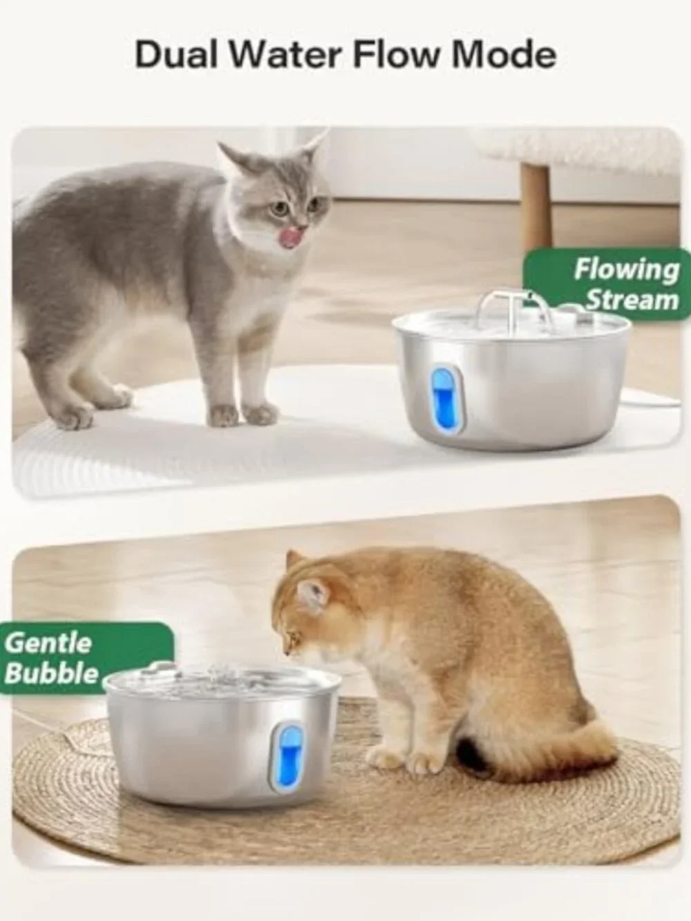 Stainless Steel Cat Water Fountain - 3.2L Pet Drinking Dispenser, Quiet